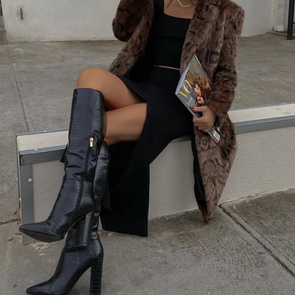 Milla Black Croc Heeled Boot - Billini - Picture 3 of 10